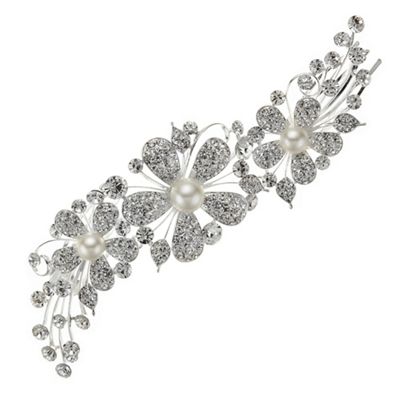 Pave crystal pearl flower double side comb